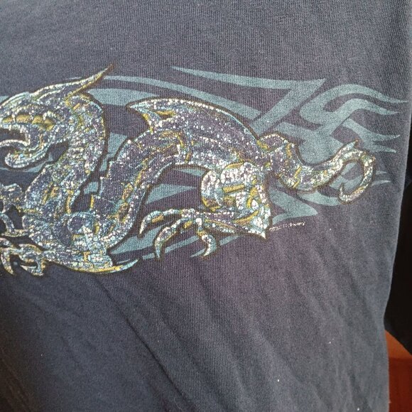 Vintage XL T-Shirt Y2K Dragon Graphic Trashed Cotton Top Heavy Mexico - Picture 3 of 7